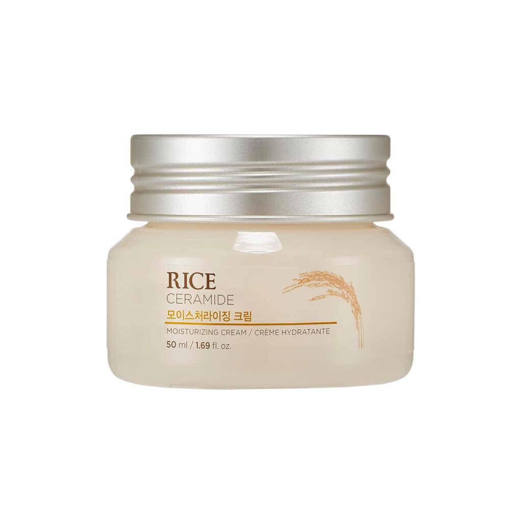 A jar of Rice Ceramide Moisturizing Cream against a white background.