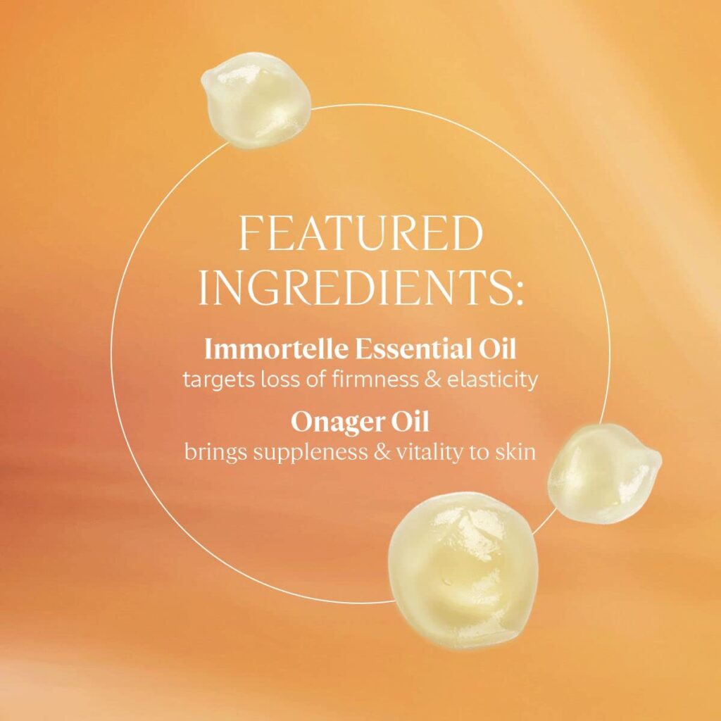 Warm orange background with three bubbles and text on skincare ingredients.